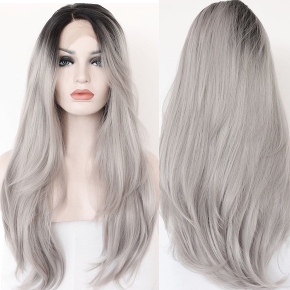 22” Ombre Black Gray Lace Front Wig *NEW*